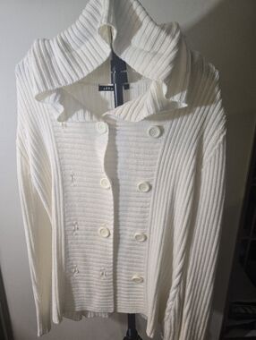 Effeci Cream Ribbed Double-Breasted Cardigan
